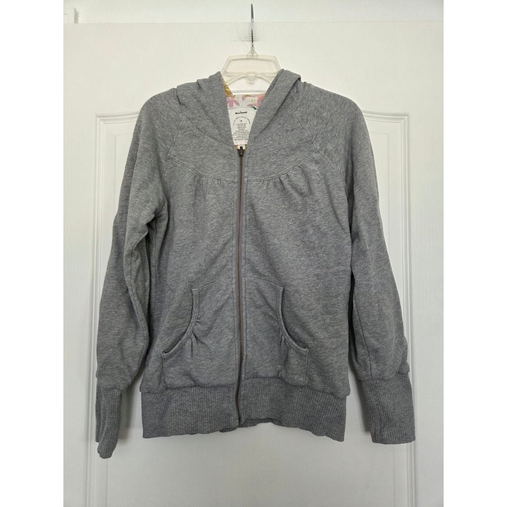 Allihop Anthropologie Reversible Full Zip Gray Floral Hoodie Sz M Y2K Streetwear